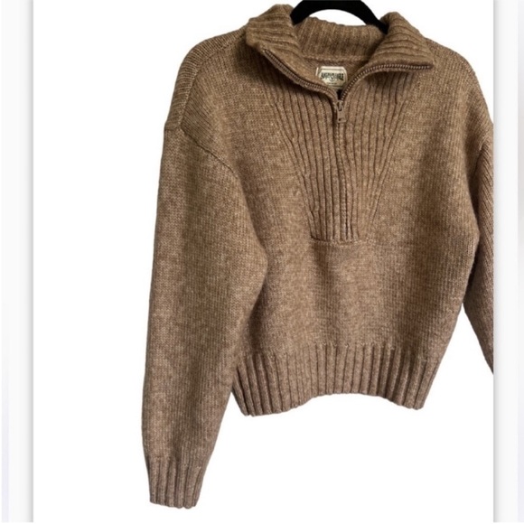 American Eagle Half Zip Oversized Cozy Tan Sweater - Picture 3 of 7